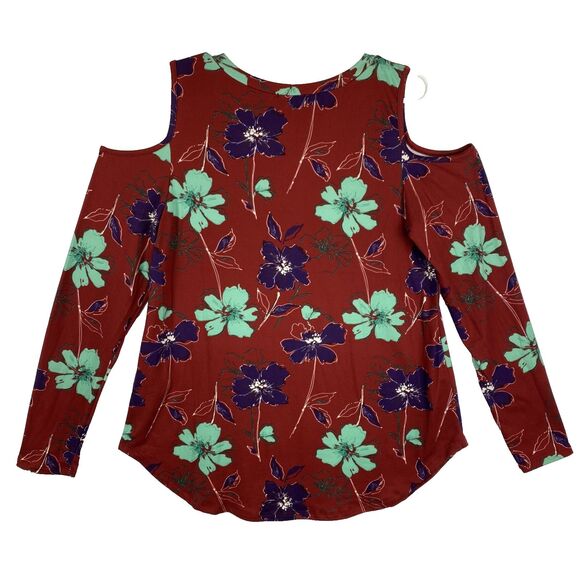 Women’s Cold Shoulder Long Sleeve Top Burgundy Size M - Picture 3 of 13